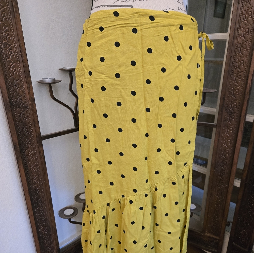 Miss Selfridge Lime Polka Dot Wrap Skirt, Sz 6